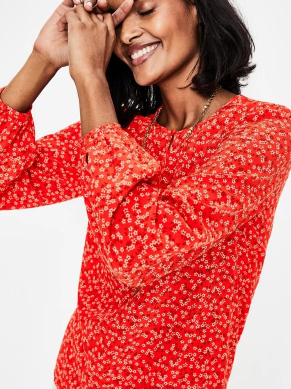 BODEN 8 Red Floral Veronica Blouse
